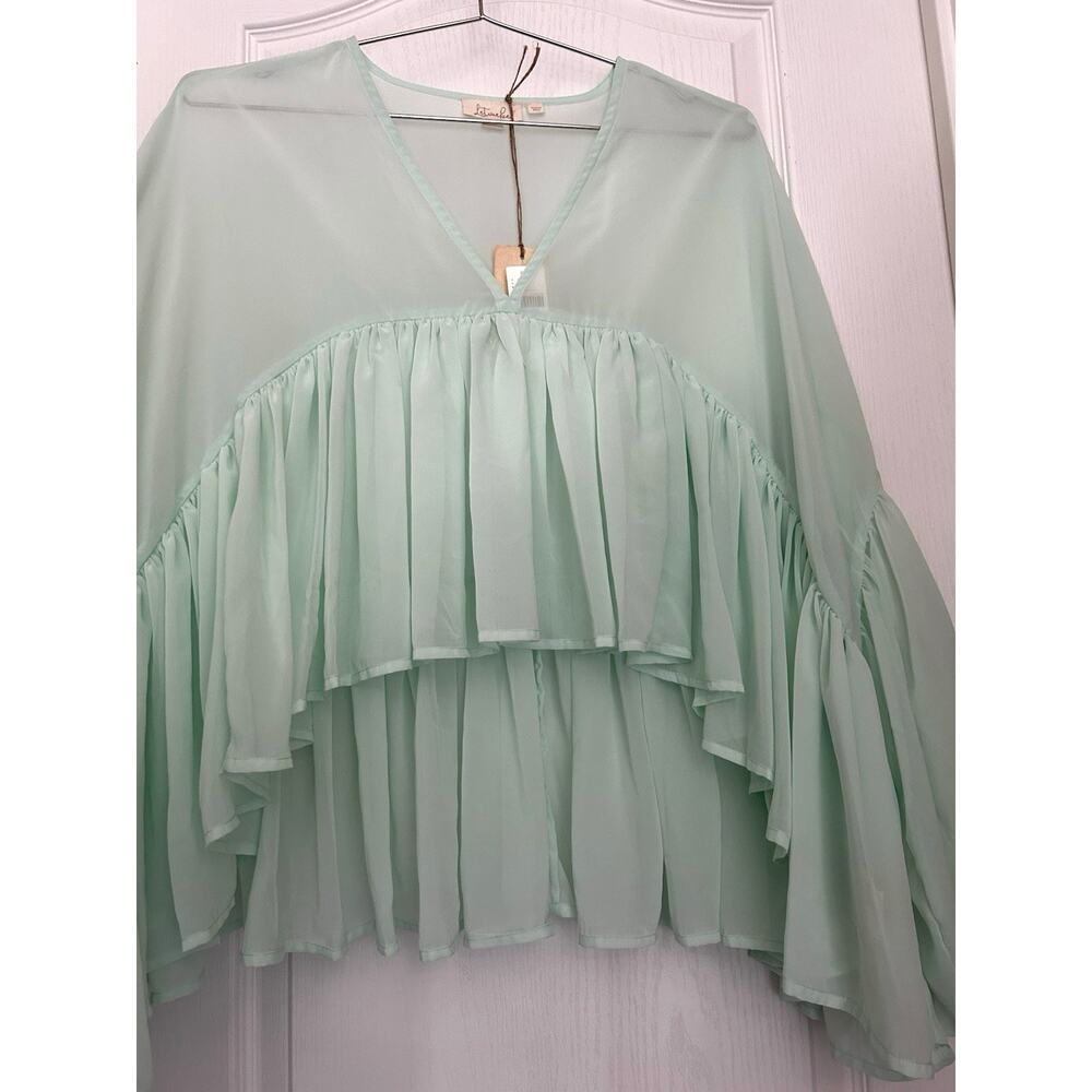 Anthropologie Mint Green Ruffle Crop Blouse - Picture 7 of 13